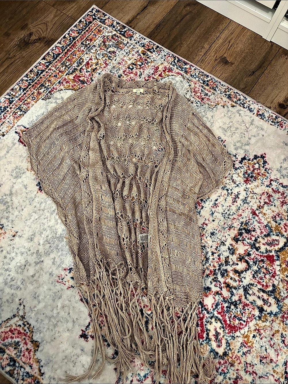 KORI Fringe Knit Shrug in Brown Size M/L